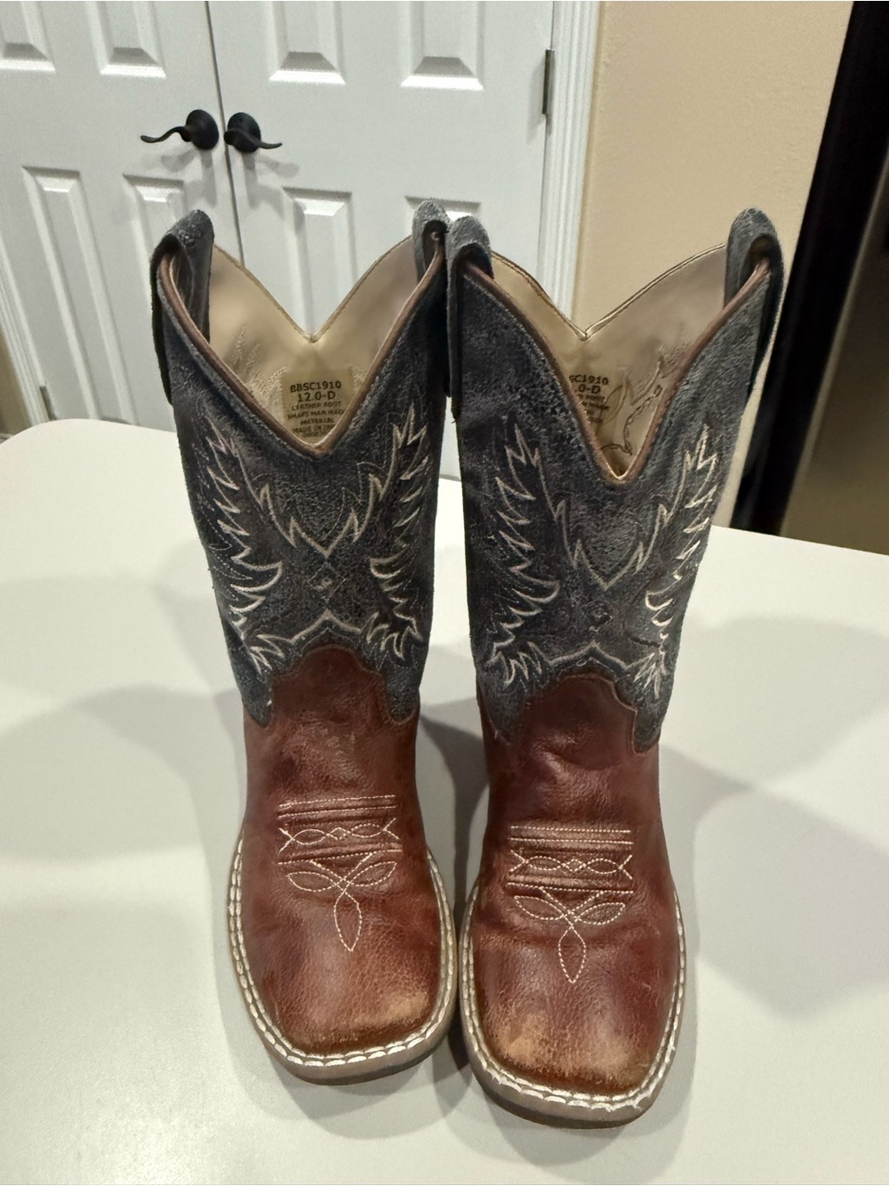 Brown Leather & Charcoal Suede Western Cowboy Boots